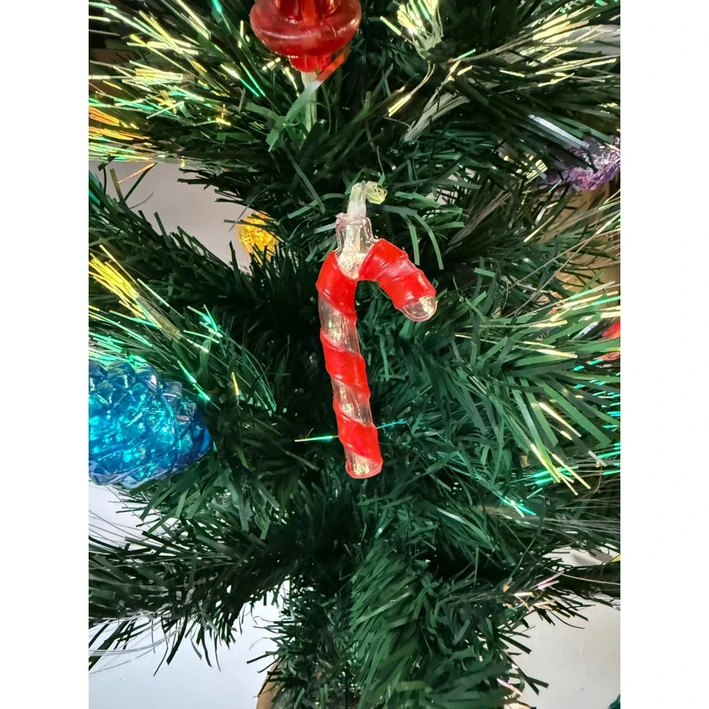 Vintage Fiber Optic Tabletop Christmas Tree Gold Base Ornaments Star 18 Inch